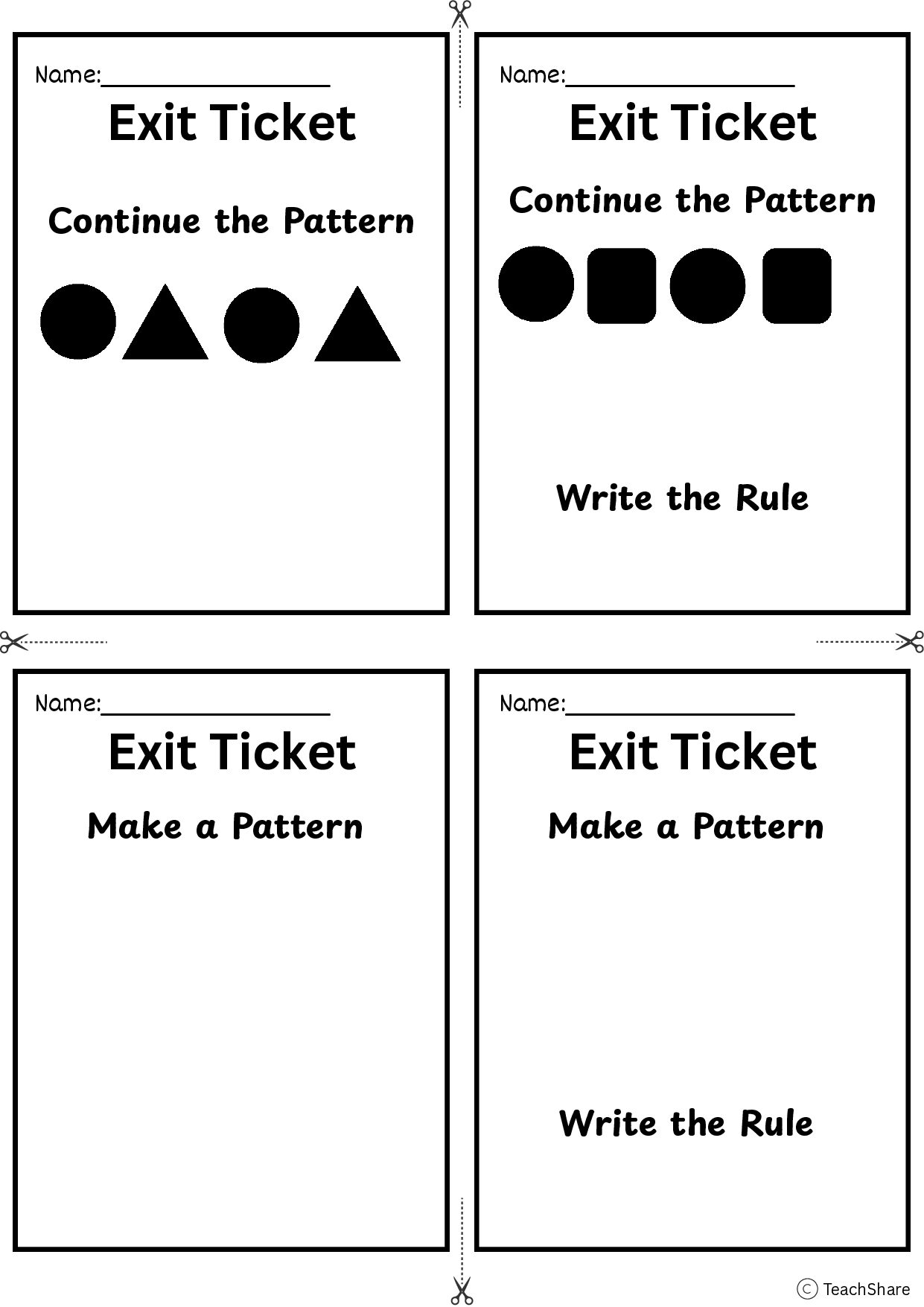 Exit Tickets- Patterns-Differentiated