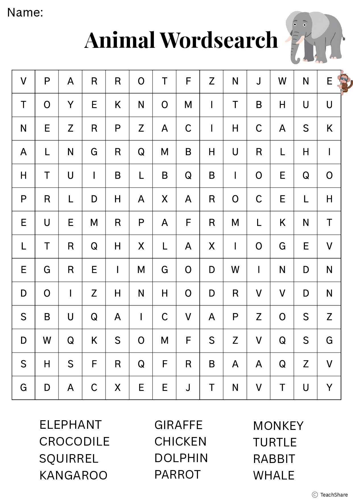 Animal Wordsearch