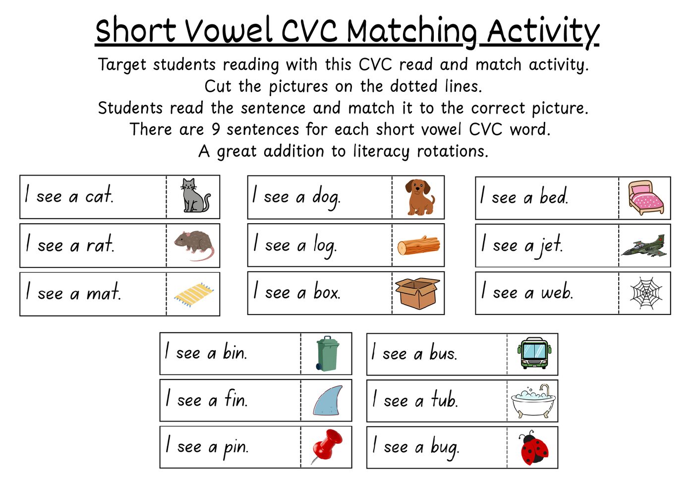 CVC Sentences Read and Match