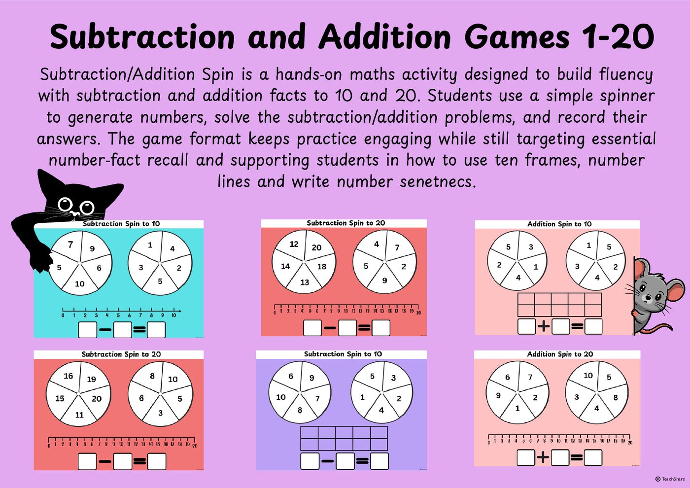 Subtraction and Addition Spin Games 1-20