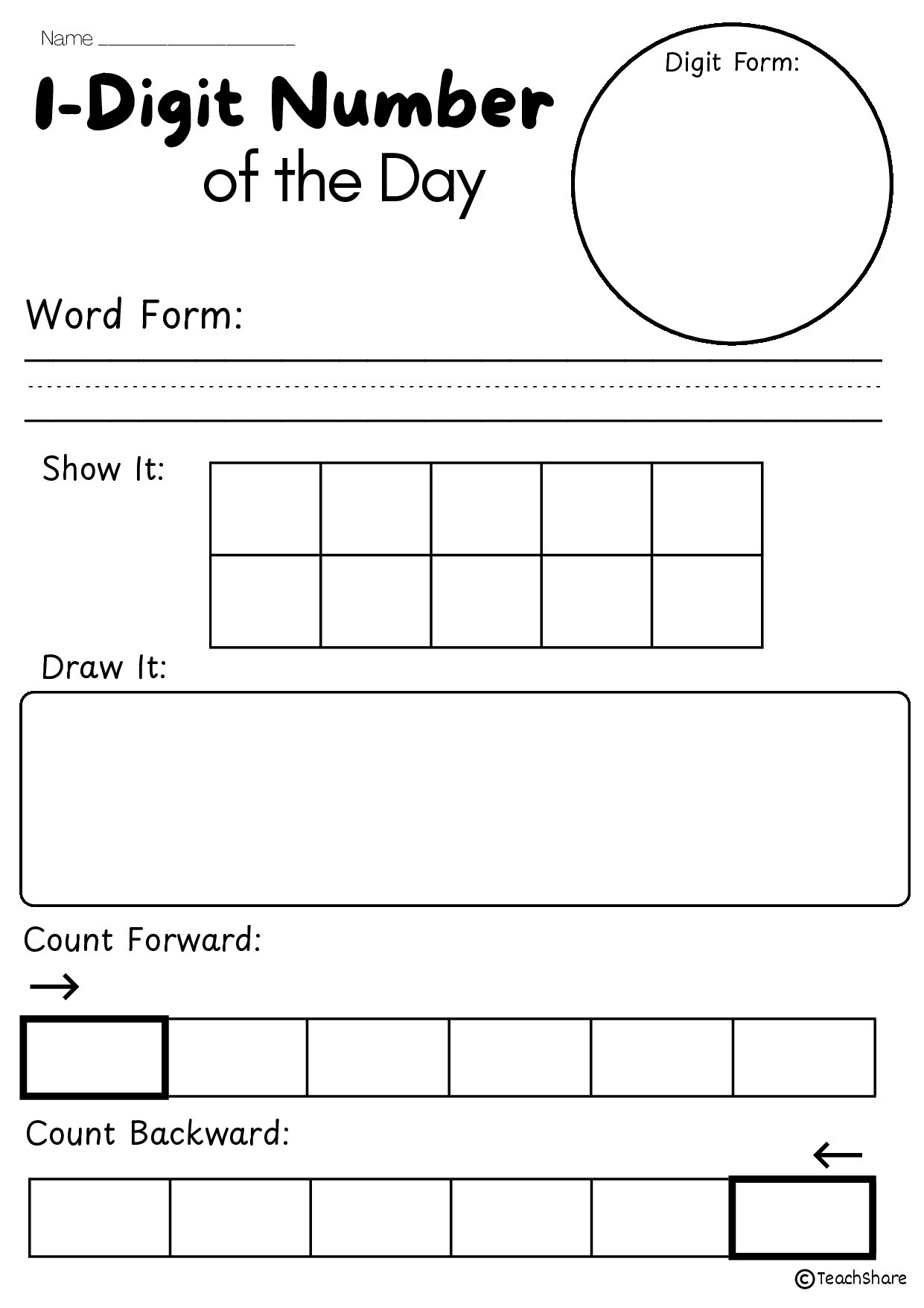 1 Digit Number of the Day Differentiated Worksheets