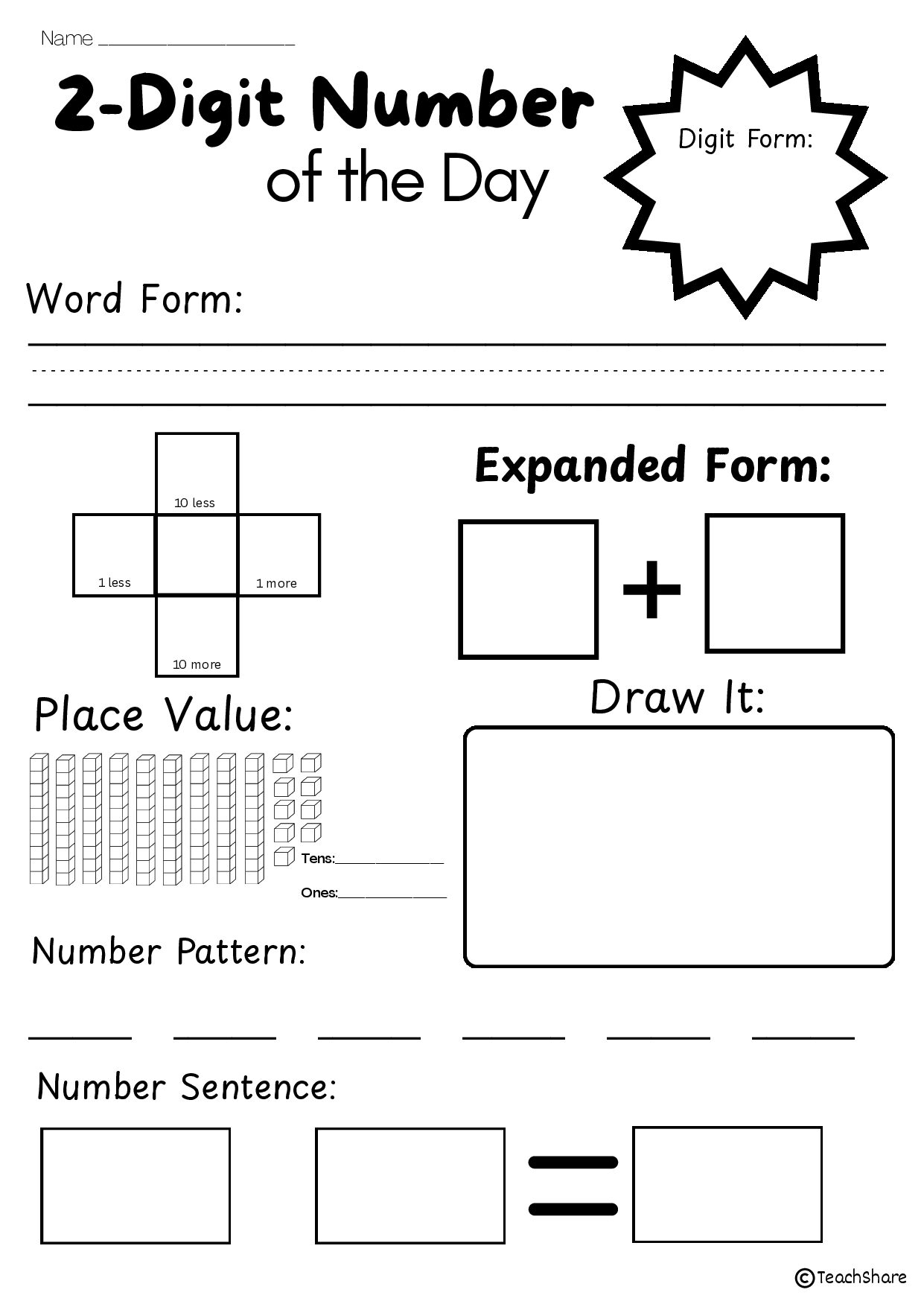 2-Digit Number of the Day Worksheets