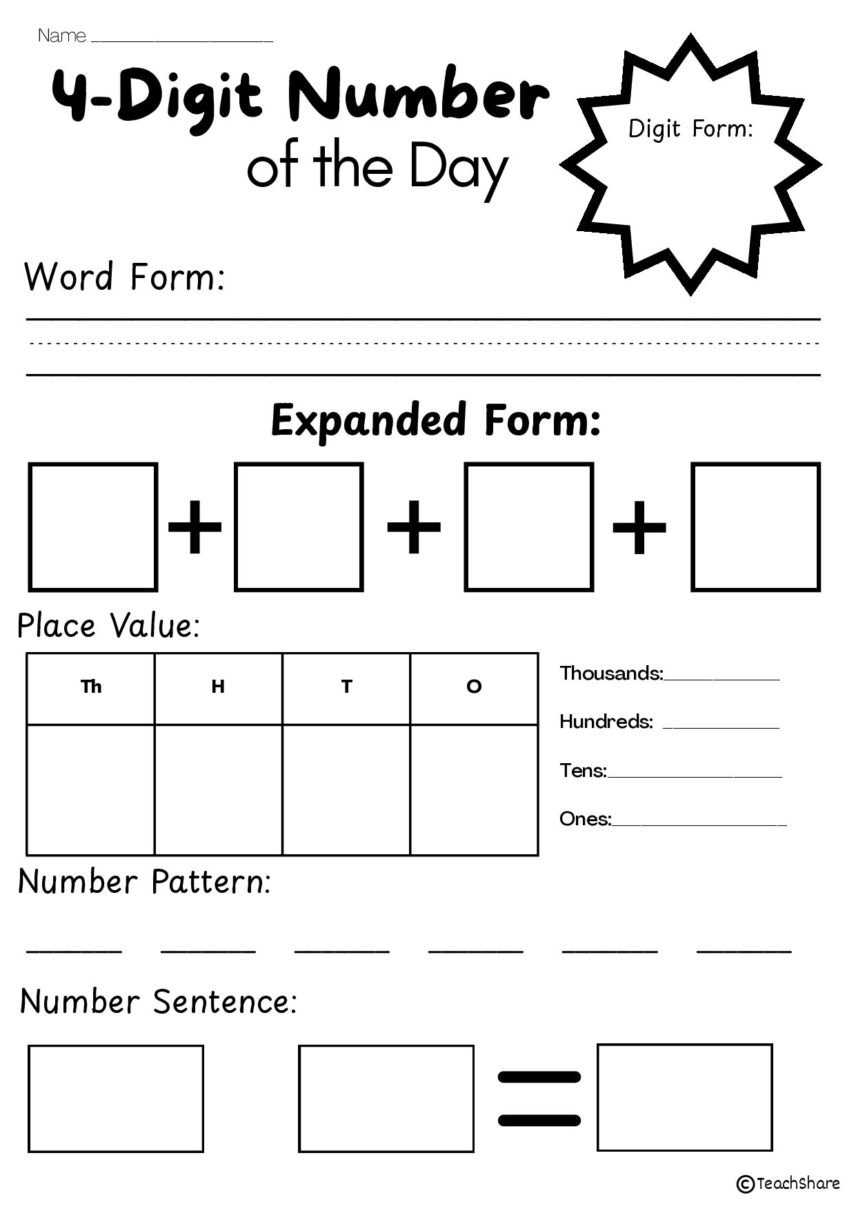 4-Digit Number of the Day Worksheets