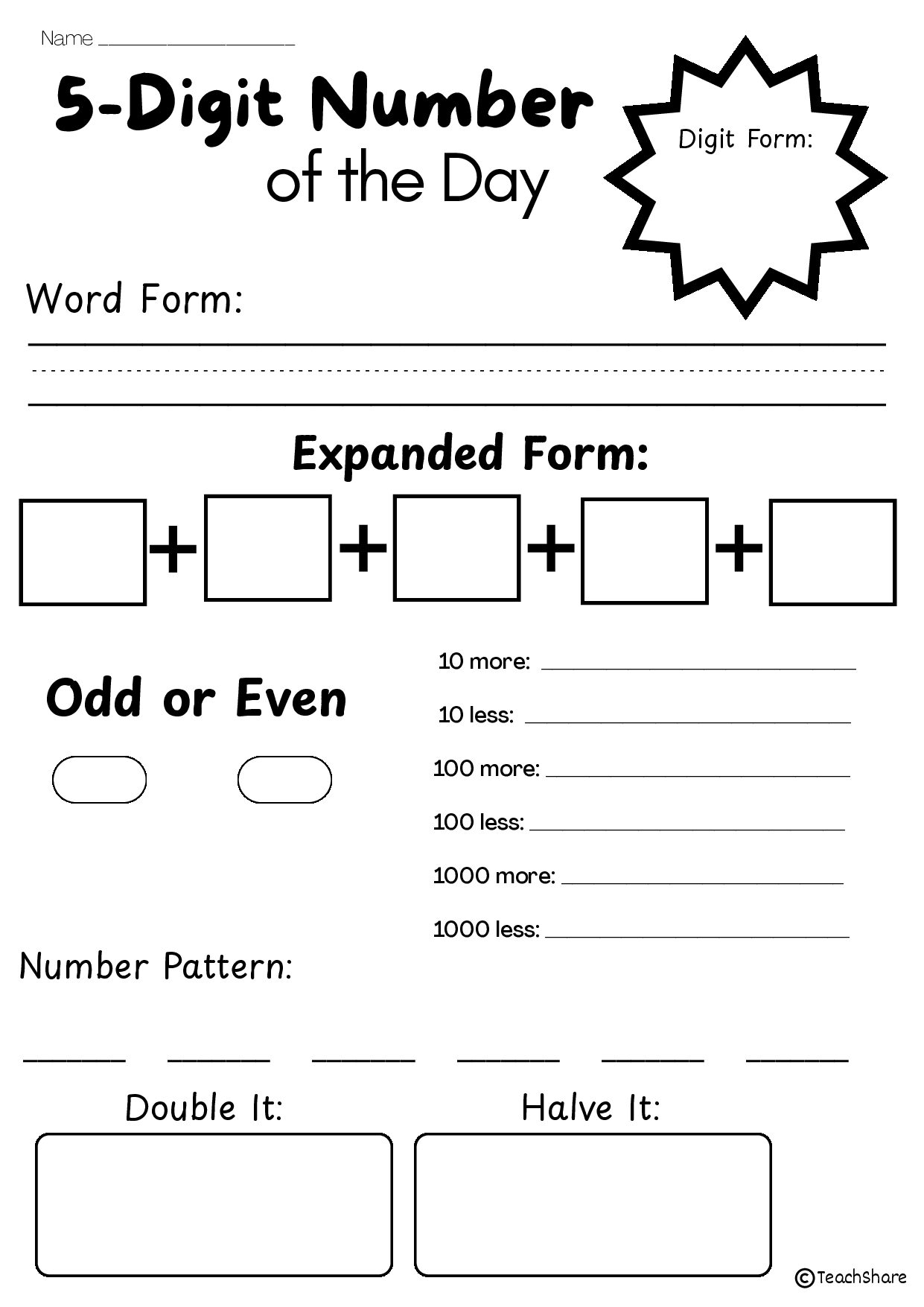 5-Digit Number of the Day Worksheets